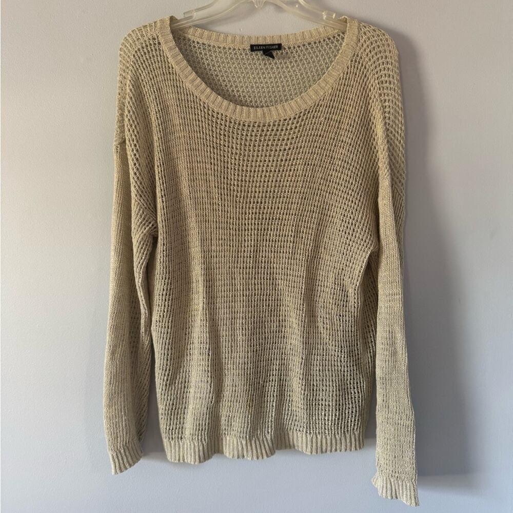 Eileen Fisher Scoop Neck Open Weave Cream Sweater size large